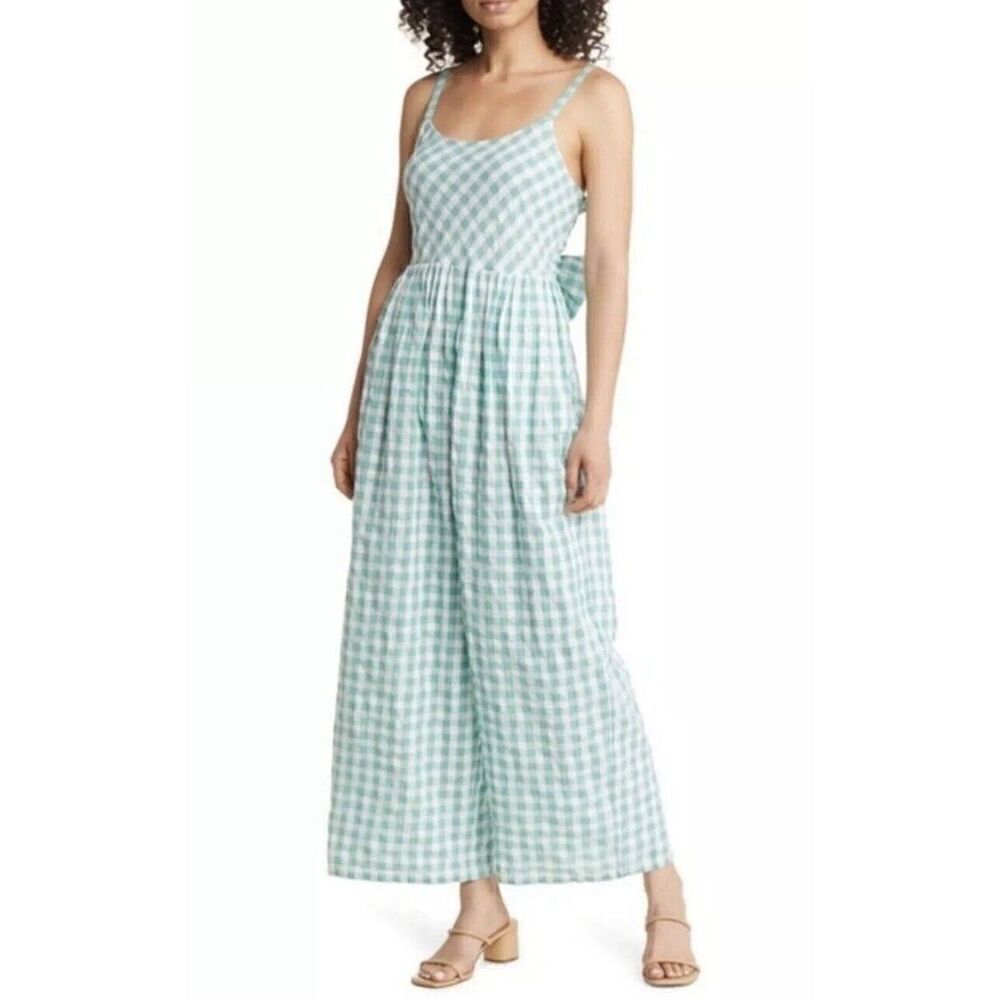 Nordstrom Green Gingham Tie Back Ankle Jumpsuit SZ 2XL. NWT. 6 - Picture 2 of 10